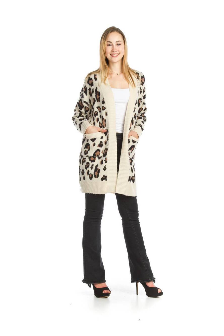 NEW PAPILLON knit leopard cardigan with patch pockets in beige